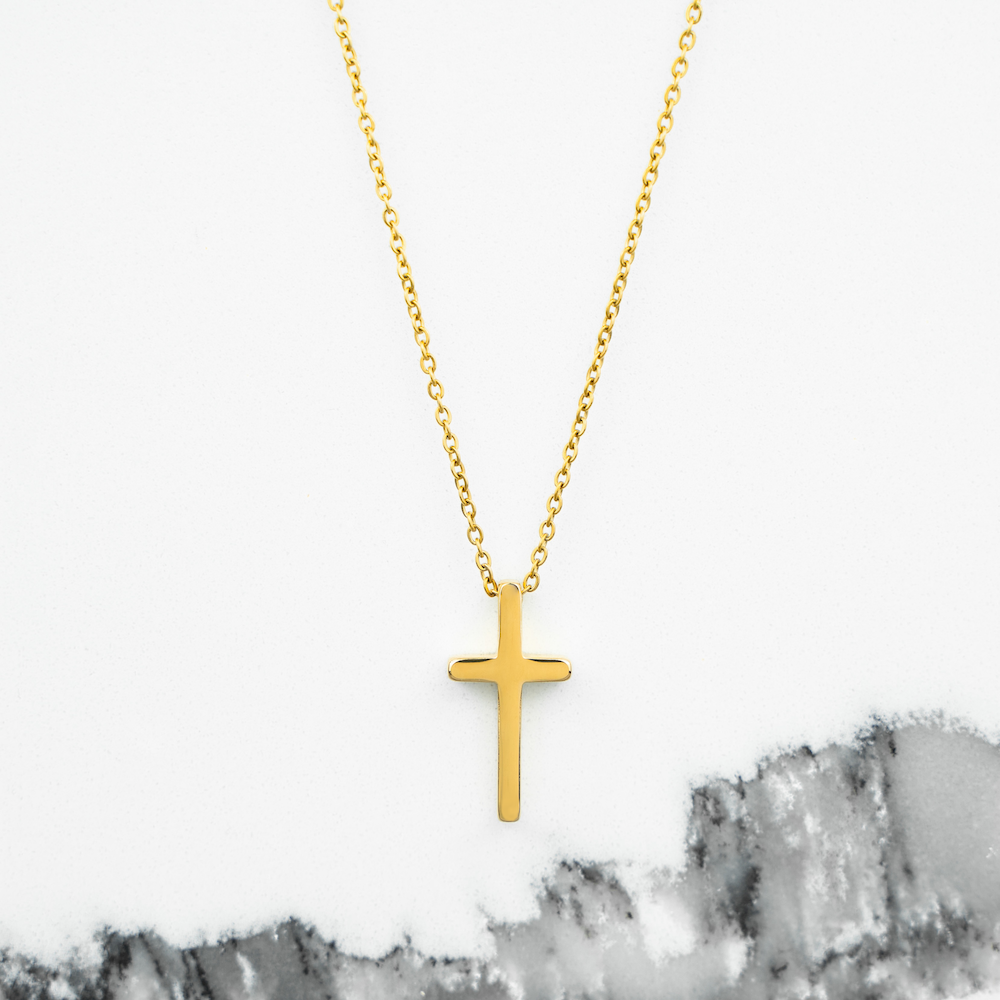 Our Gold Cross Pendant Necklace Features Our Signature Cross Pendant & Gold Link Chain.